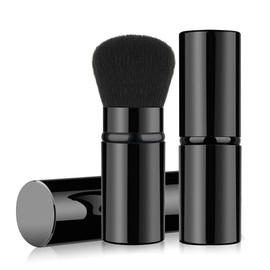 Kabuki - Brocha de maquillaje retráctil con tapa, base de polvo, brocha para colorete facial, brocha para rubor, brocha para maquillaje facial de viaje, cepillo portátil con cubierta para rubor, cosméticos en polvo impecable