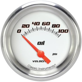 Classic Instruments VS281WAPF Velocity White 2 5/8"" Oil Pressure Gauge 100 PSI Electric
