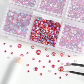 Beadsland 4300pcs Flatback Rhinestones,Orange AB Rhinestones Nail Gems Round Crystal Rhinestones for Crafts,Mixed 6 Sizes with Picking Tweezers and Wax Pencil Kit,SS6-SS20,Hyacinth AB
