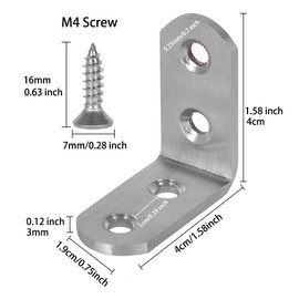 3 mm Thick Durable Angle Brackets 40 mm 90 Degree Corner Angle Stainless Steel with Screw for Furniture Table Chair Bookshelf Cabinets Attachment Angle Bracket (Pack of 10)