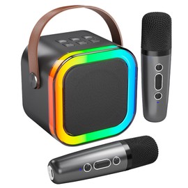 Karaoke Machine for Kids Adults, Portable Bluetooth Mini Karaoke Microphone Singing Speaker with 2 Wireless Mic and Light,Toys for All Smartphones,Birthday, Family,Home Party (Space Gray)