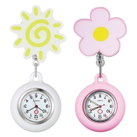 KxrTpx 2Pcs Fob Watch - Fob Watches for Nurses, Clip-on Hanging & Retractable Medical Pocket Watchs for Men Women, Medical Pocket Watch Gift for Women Doctor Nurses (Pink White)