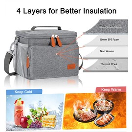 Voova Insulated Lunch Bag 12 Cans (10L) Large Soft Lunch Box Leakproof for Adult Men Women, Collapsible Portable Small Cooler Bag Cool Box with Shoulder Strap for Work Beach Picnic Camping, Grey