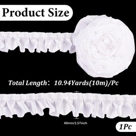 GORGECRAFT 10m×4cm Satin Pleated Ruffle Ribbon Fabric Lace Edge Trims Polyester Lace Trim Ribbon Gather Edge Fringe Decoration for Clothes Decor DIY Sewing Craft (White)