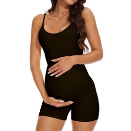 BDITANLE Maternity Workout Romper Pregnancy Yoga Ribbed One Piece Seamless Spaghetti Strap Jumpsuit