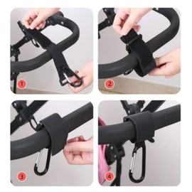 Baby Stroller Hooks, Luggage Hooks, Set of 2, Black, 360 Degree Rotating Carabiner Lock Hook, Multi-functional Hook, For Cars, Hook Velcro Type, Adjustable, Size, Anti-Slip, Durable, Load Capacity