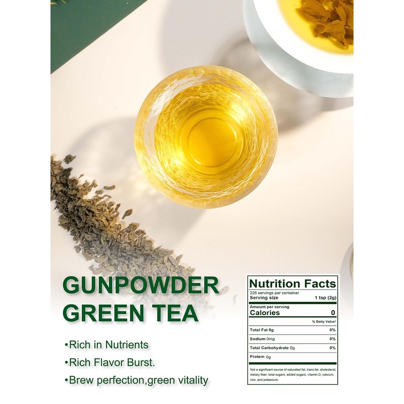 TeeLux Gunpowder Green Tea Loose Leaf, Mellow & Smooth Taste,