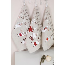 textile idea - Set of 3 Half-Linen Tea Towels 46 x 60 cm, Kitchen Towels, Small Hand Towels 60% Linen, 40% Cotton, Hand Towel with Hanger - Chefs, Pack of 3