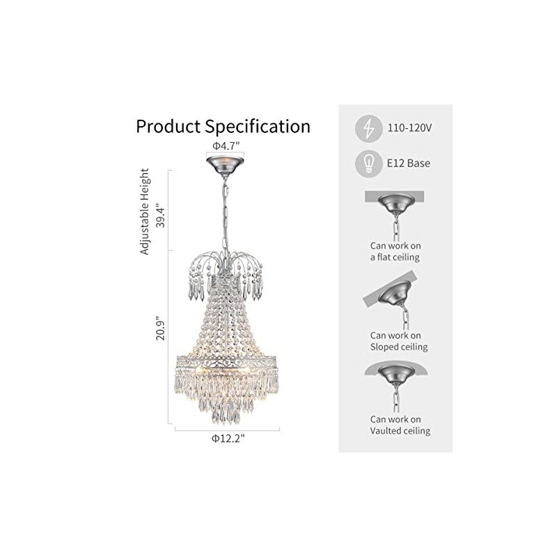 WUZUPS Crystal Chandelier French Empire Pendant Flushmount Ceiling Light Modern