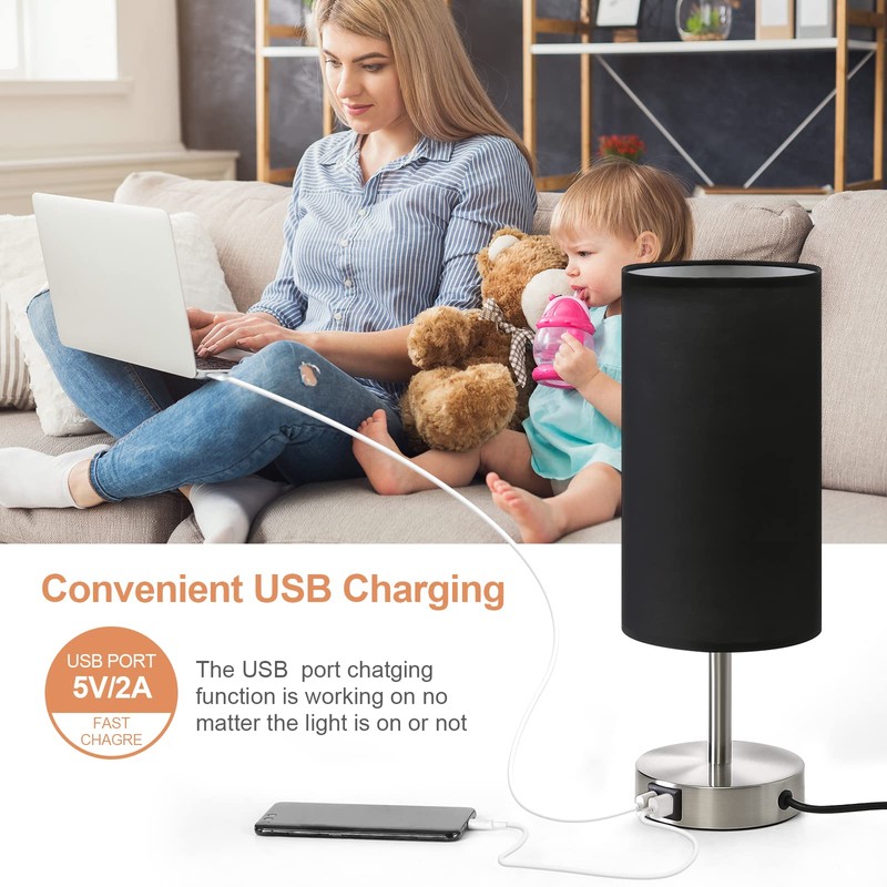 Bedside Lamp with USB Port - Touch Control Table Lamp