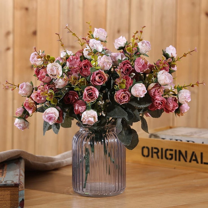 Doolitt Artificial Roses Flowers, 7 Branches, 21 Roses Artificial Flowers