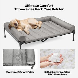 Veehoo Cooling Elevated Dog Bed Add Removable Waterproof Bolster Cushion Mat, Raised Pet Cot with Breathable Teslin Mesh, No-Slip Feet, Dog Couch Bed for Indoor Outdoor, 32x25inches, Grey, CWC2331B
