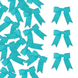 Meseey 50 Pcs 2.5 Inches Twist Tie Grosgrain Ribbon Bows Turquoise Blue Pretied Premade Craft Bows for Treat Bags Gift Wrapping Basket Wedding Baby Shower Brithday Christmas Party (2.5", Turquoise)