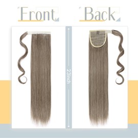 Silk-co 23" Clip in on Ponytail Hair Extensions One Piece Wrap Around Pony Tail Synthetic Straight Hairpieces - Ash&Brown