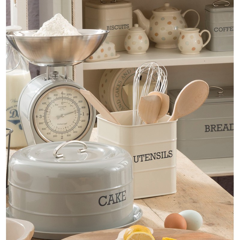 Living Nostalgia Kitchen Craft Steel Utensil Pots, Cream