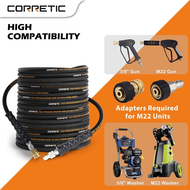 Corretic Pressure Washer Hose 50 FT with 3/8 Inch Quick