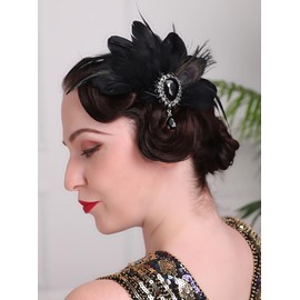 Teyglen 1920s Feather Headpiece Black Flapper Feather Hair Clip Vintage Feather Headband Roaring 20s Hair Accessory for Women Costume Party Prom