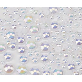 2000PCS AB Color Imitation Half Round Pearls Bead Loose Beads Gems, Mixed Sizes 2/3/4/5/6/8/10mm Flatback Pearls for Crafts Jewelry Nail Art Decoration Shoes Clothes Scrapbook(Pure White AB)