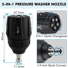 Bestgle Pressue Washer Nozzle, 5-in-1 Quick Changeover Power Washer Tips, 1/4 inch Quick Connector Adjustable Pressure Washer Tips, 3000PSI