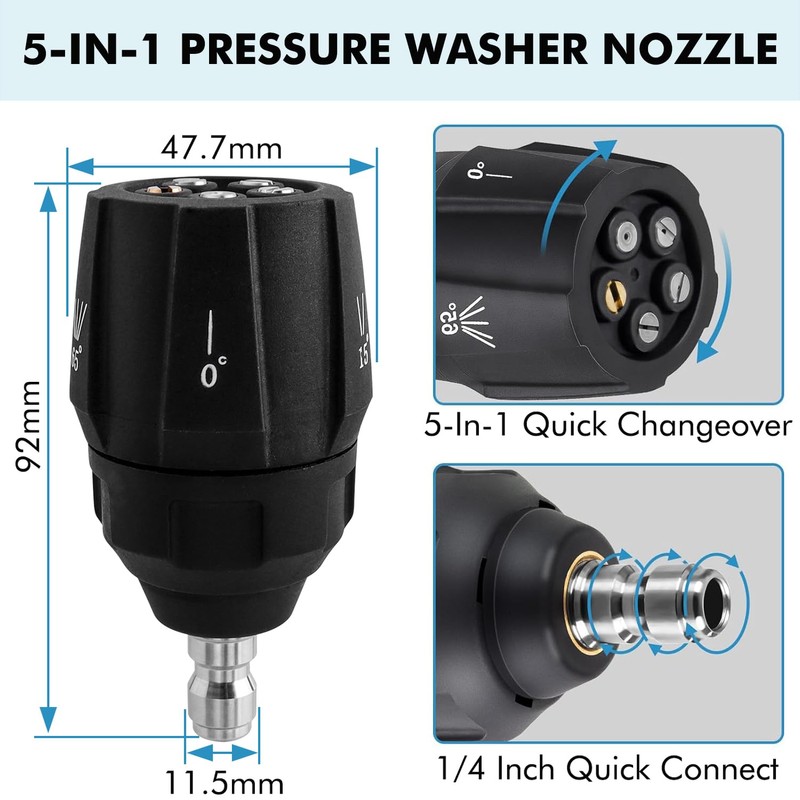 Bestgle Pressue Washer Nozzle, 5-in-1 Quick Changeover Power Washer Tips,