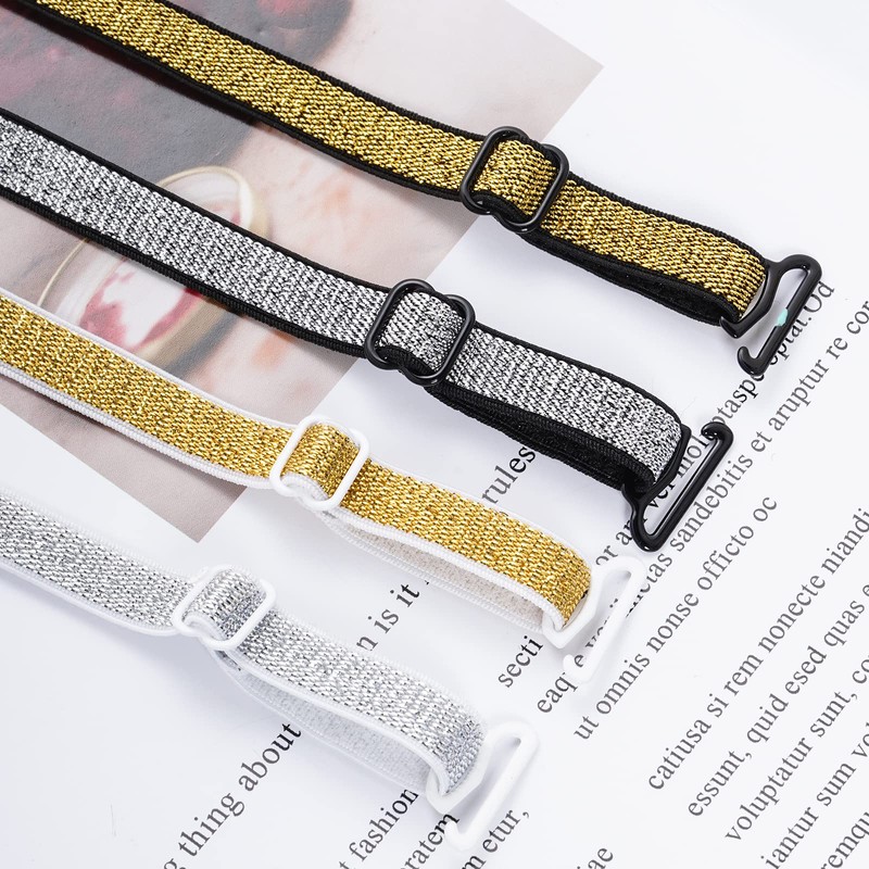 obmwang 4 Pairs Women's Bra Straps Glitter Elastic Adjustable Underwear