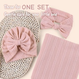 MniJiza Baby Swaddling Cloth Newborn Swaddle Toddler Girl Hat Headband Sleeping Bag (Dark Pink)