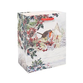 The Leonardo Collection Christmas Robins Gift Bag with Gift Tag Xmas Presents Traditional Medium