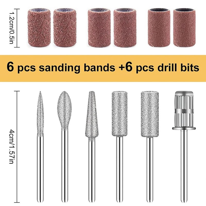 12 Pcs Nail Drill Bit Set, Nail Drill Bits, 6