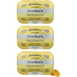 GRETHER'S Sugarfree Elderflower Pastilles Remedy for Dry Mouth Relief - Soothing Throat & Healthy Voice - Gift for Singers - 3-Pack - 3.75 oz. | GRETHER'S