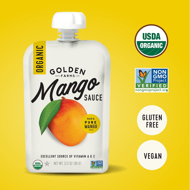 Golden Farms Mango Pouches, Single Ingredient Healthy Snacks (Pack of