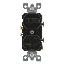 Leviton 20 Amp, 120 Volt, Duplex Style Combination Single Pole Switch/Receptacle, Grounding, 5335-E, Black