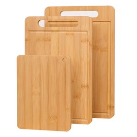 Bamboo Cutting Board Set Durable Wood Cutting Boards for Kitchen with Deep Juice Grooves Ideal Charcuterie Chopping for Meat, Vegetables and Fruits Ideas Kitchen Gift (Set of 3(S+M+L))