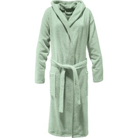 Erwin Müller Achberg Series Unisex Bathrobe, Dressing Gown, Sauna Gown with Hood, Tie Belt and Pockets, Absorbent, Fluffy Soft, with Massage Effect, Walk Terry, jade, L