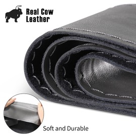 SEG Direct Genuine Leather Steering Wheel Cover, Stitch On Wrap, 15 Inch Steering Wheel Wrap for Car Truck SUV Pickup Boat, DIY Sewing with Needle Thread, Gray