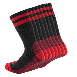CEREBRO Calcetines de lana de merino para hombres, calcetines acolchados de media pantorrilla que absorben la humedad, calcetines de senderismo para el hogar, senderismo, al aire libre, 4 pares rojo, Talla única