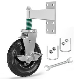 DOZAWA Gate Wheel with Brake, 8 Inch Heavy Duty Fence Gate Wheels for Wooden Gate and Metal Tube Gate, Support to 700 lbs, Spring-Loaded 360 Degree Rotation Gate Caster Kit - Silver