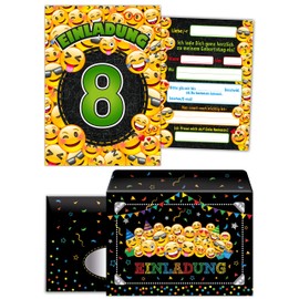 Junaversum 12 Invitation Cards for 8th Birthday Children Eighth Birthday Including 12 Envelopes, 12 Bags / Natural, 12 Stickers