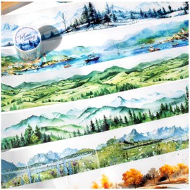 6 Rolls of Landscape Washi Tape Stickers for Journaling Supplies, Pre-Cut Scrapbook Stickers for Journaling, Junk Journal, Bullet Journal Supplies, Planer (Winter)