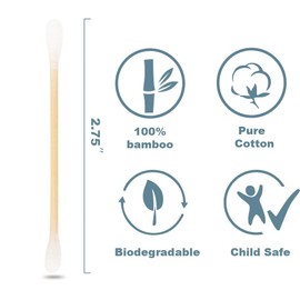 100 Premium Bamboo Cotton Buds | 100% Biodegradable and Plastic Free Ear Buds Cotton | Great Alternative to Plastic Cotton Buds/Q Tips/Swabs/Earbuds (100 Count)