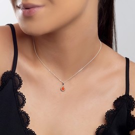 925 Sterling Silver and Carnelian Necklace, Birthstone Pendant, Bridesmaid Jewellery, Orange Classic Teardrop Minimal Necklace