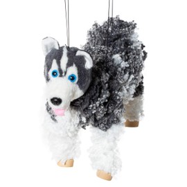 Artisan Owl Siberian Husky Marionette Puppet - Yarn Dog with Wooden Feet, Detachable Strings (Black)