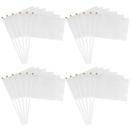 Small White Flag, Pack of 24 Mini Hand Hold Flag, 14 x 21 cm Flags with Pole and Spear Tip for Sports Events, Celebrations and Parties
