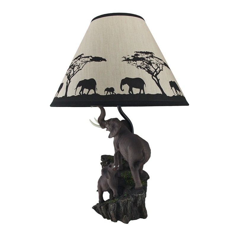 Elephants on Expedition Sculptural Table Lamp w/Decorative Shade