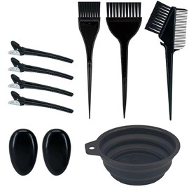 ALLVD Hair Dye Set, Reusable, DIY Hair Dye, Home Use, Beginners, Unisex, Hair Color Set, 1 Pair of Ear Covers, 4 x Hairpins, 1 Brush (Large, Medium, Small), Hair Dye Brush Set (Total 9 Pieces Black)