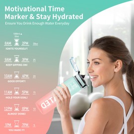 QLUR Water Bottle with Straw, 32oz Sports Motivational Water Bottle, 1L Tritan Water Bottle with Time Markings to Drink & Carry Strap, BPA Free, LeakProof for Women Men Gym Fitness Outdoor (1 Bottle)