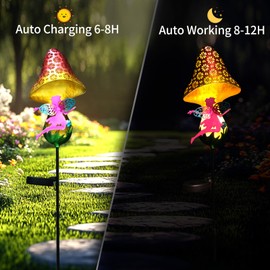 Tremdwoto Outdoor Solar Lights for Garden Gifts, Solar Garden Ornaments Fairy Solar Lights with Mushroom Garden Ornaments, Solar Lights Garden Stake Solar Lights Decor for Patio, Balcony