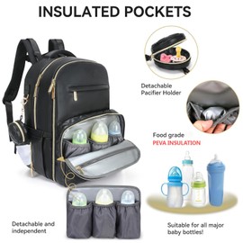 JustBaby Luv 3 in 1 Luxe Leather Diaper Bag Backpack - Ultimate Baby Bag with 21 Pockets, Charging Port, Changing Pad, Pacifier Case, Stroller Straps - Stylish, Waterproof, Unisex (31L Black)