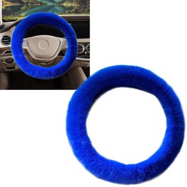 ZWZCYZ Fluffy Steering Wheel Cover for Women Fuzzy Steering Wheel Cover Winter Warm Faux Wool Plush Car Wheel Cover Furry Steering Wheel Protector Universal Fit 15 Inch (Blue)