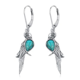 Parrot with Turquoise Earrings 925 Sterling Silver Genuine Turquoise with Parrot Dangle Earrings Vintage Parrot Leverback Earrings for Anniversary Women Gifts