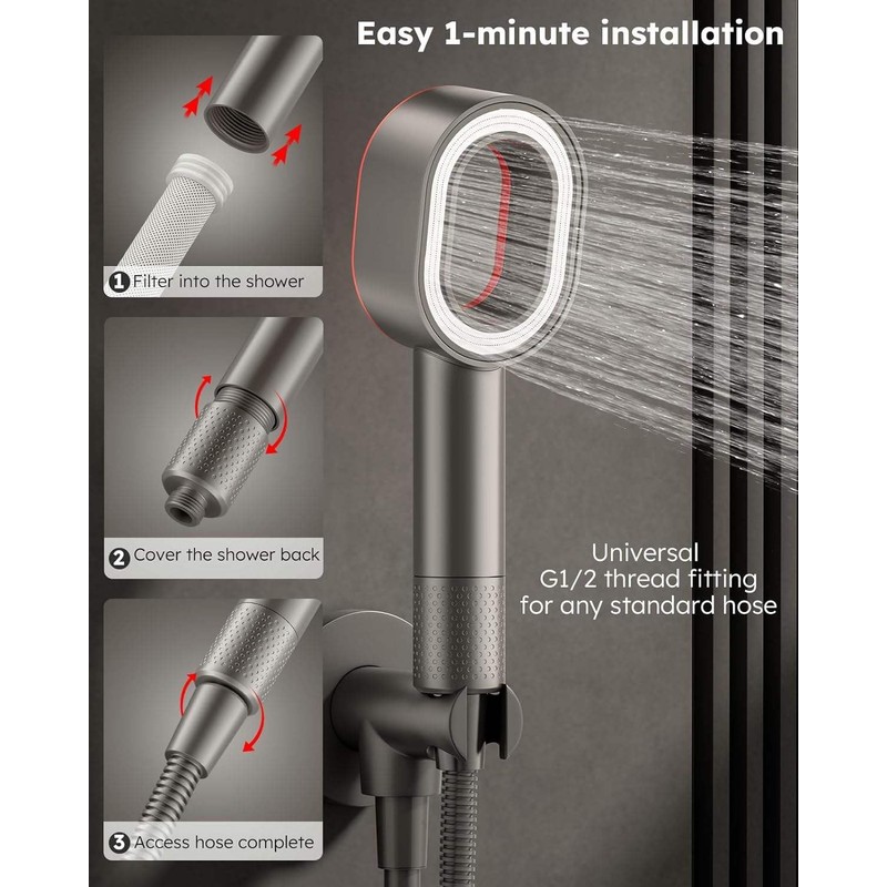 Handheld Showerhead with Charcoal Fiber Water Filter and Vitamin C